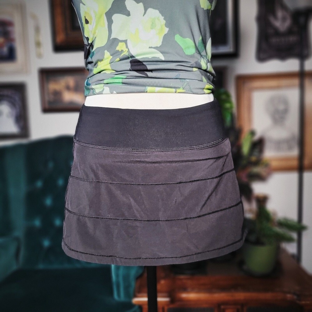 Lululemon Pace Rival Skirt Tall Black Athletic Tennis Golf Skort Size 4 Pocket